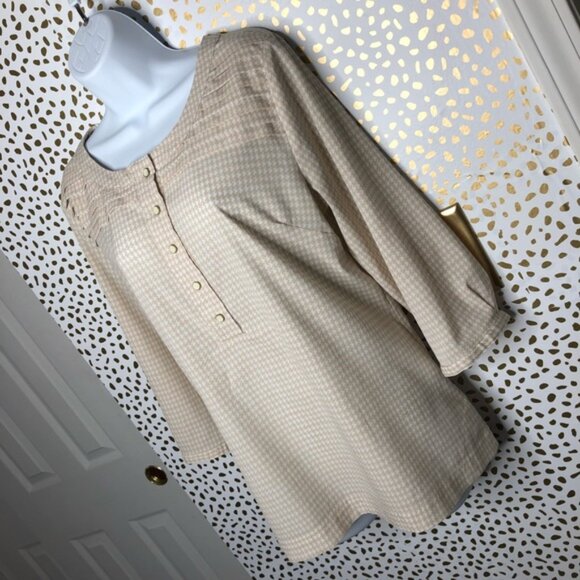 Banana Republic BR Women's Beige Patterned Top Size Large Houndstooth - Picture 3 of 11